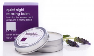 LATHER's "Quiet Night" Relaxing balm,  a therapeutic balm that draws on lavender, ylang ylang, calendula, and other oils to help calm and quiet the senses.